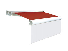 Kassettenmarkise mit Volant, Farbe rot